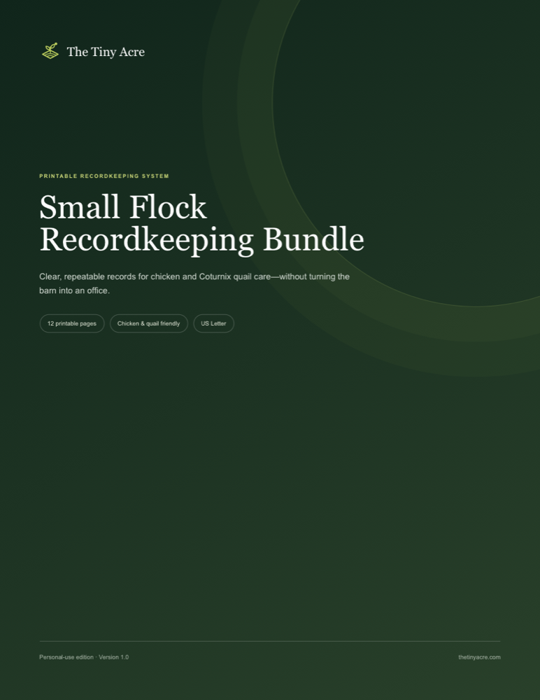 Dark green cover of The Tiny Acre Small Flock Recordkeeping Bundle
